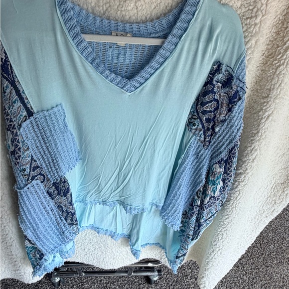 POL Tops - POL Light Blue Patchwork Blouse